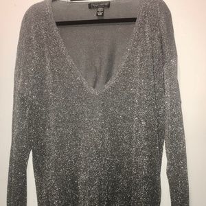 Silver sparkly v-neck long sleeve shirt
